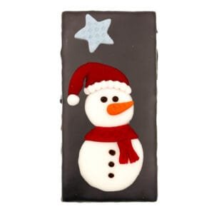 Snowman on chocolate dipped gingerbread
