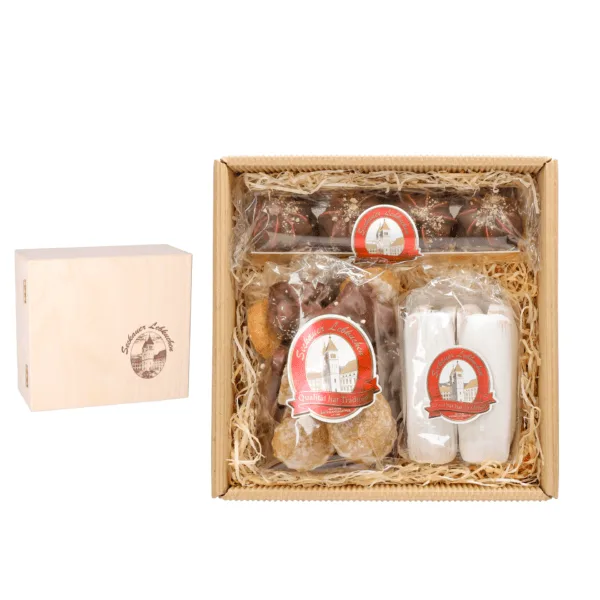 Wooden box - with three mixed gingerbread