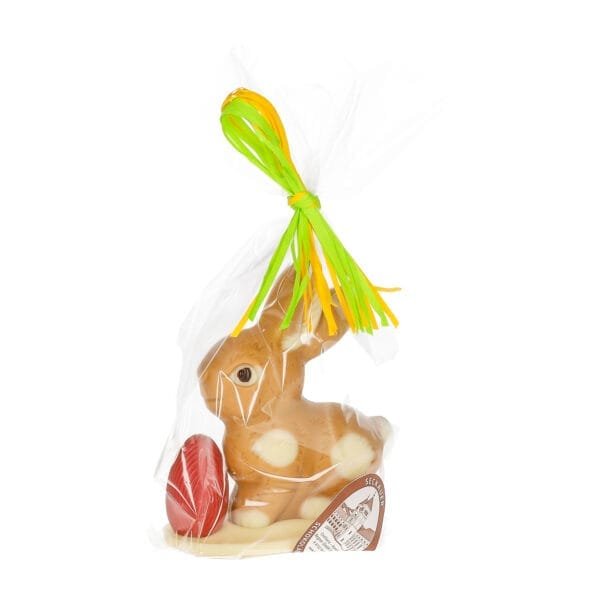 Sitting bunny small with egg, white with caramel - chocolate Easter bunny - 8021040 2 scaled