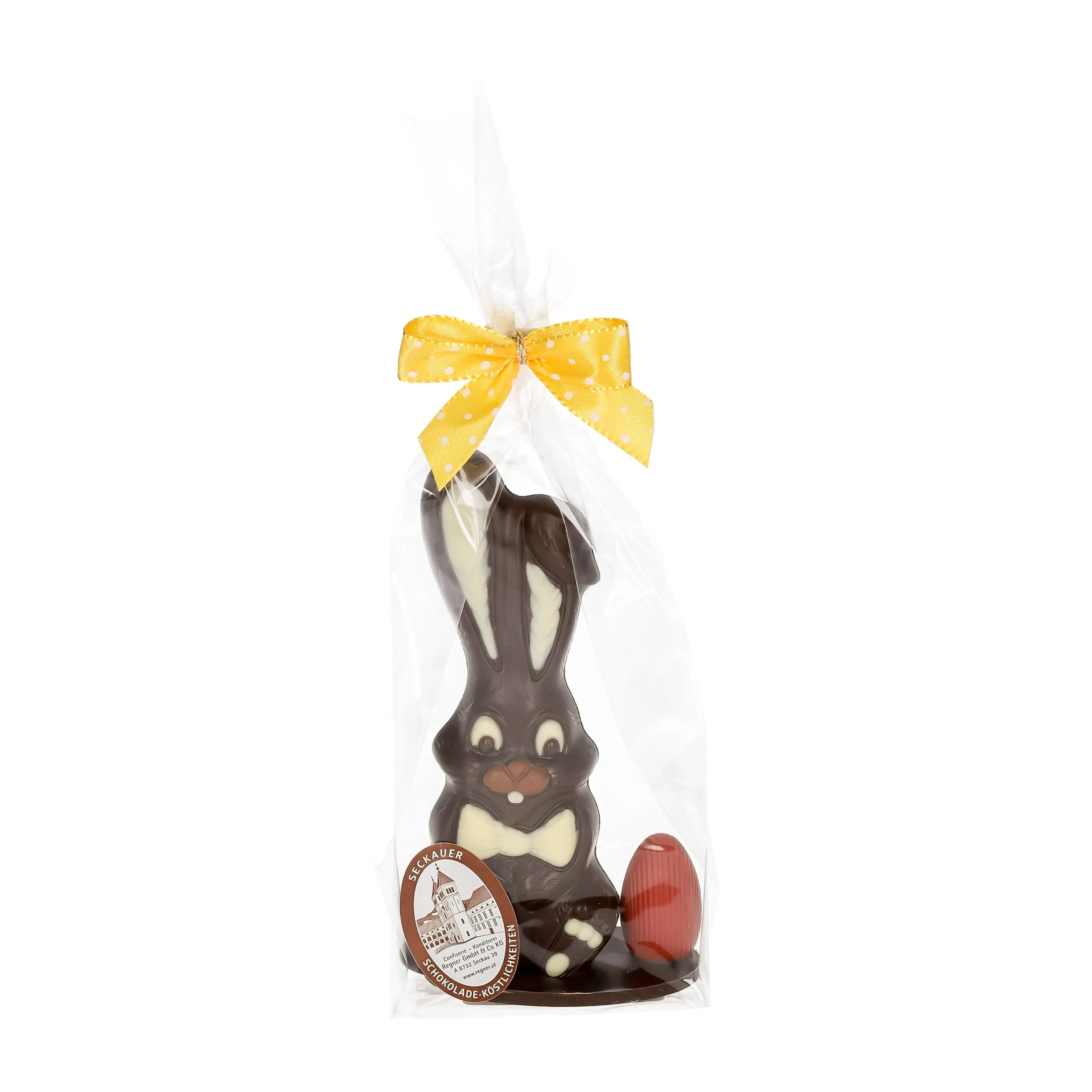 Mascherlhase mit Ei, Zartbitter - Schoko Osterhase